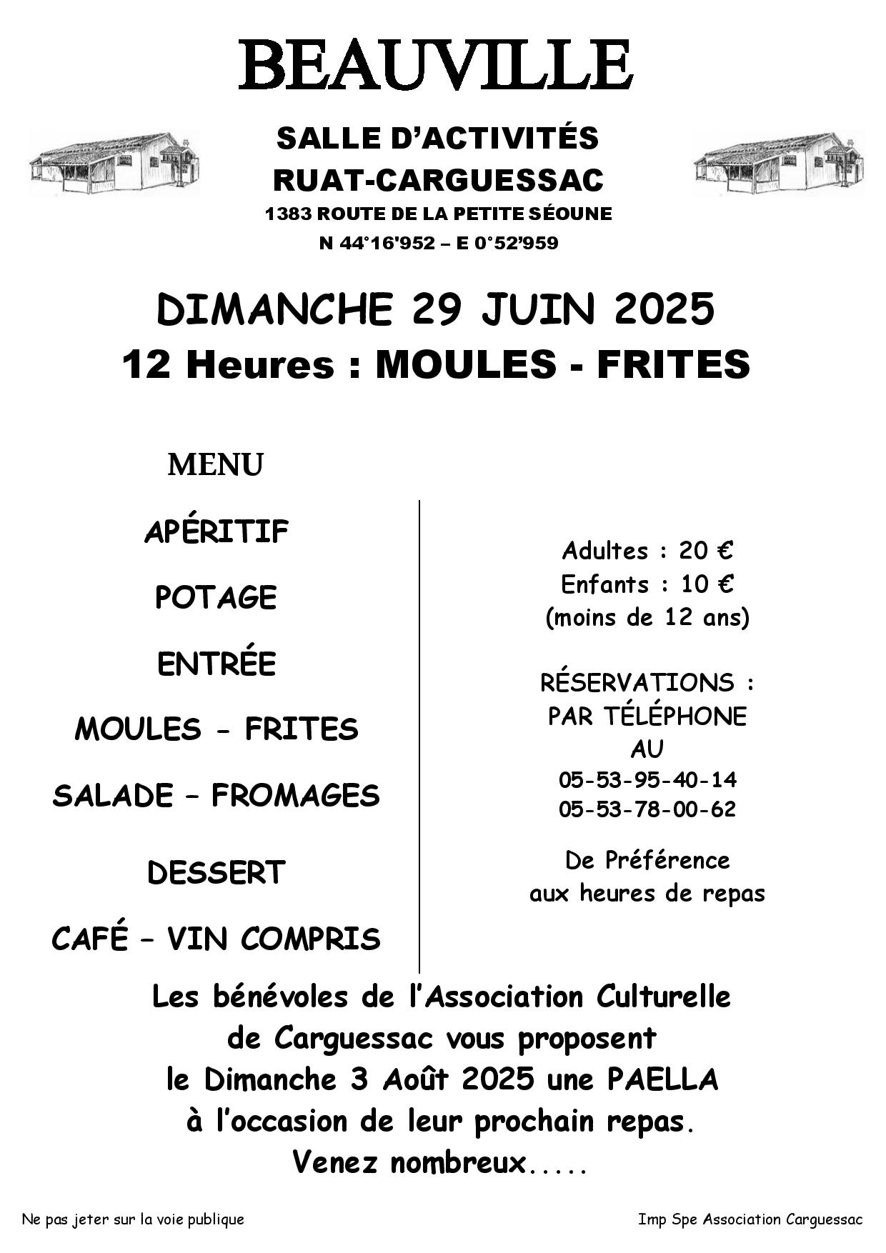 Repas moules/frites