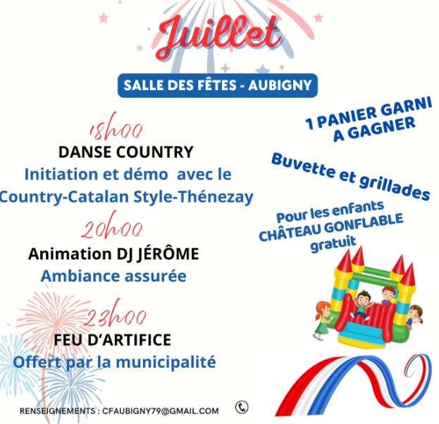 Aubigny : Fête du village ! feu d’artifice, musique, danse country