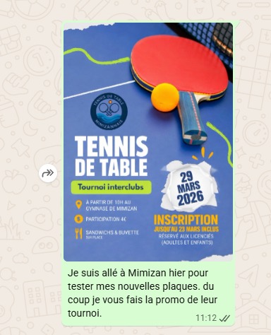 Tournoi interclubs tennis de table 