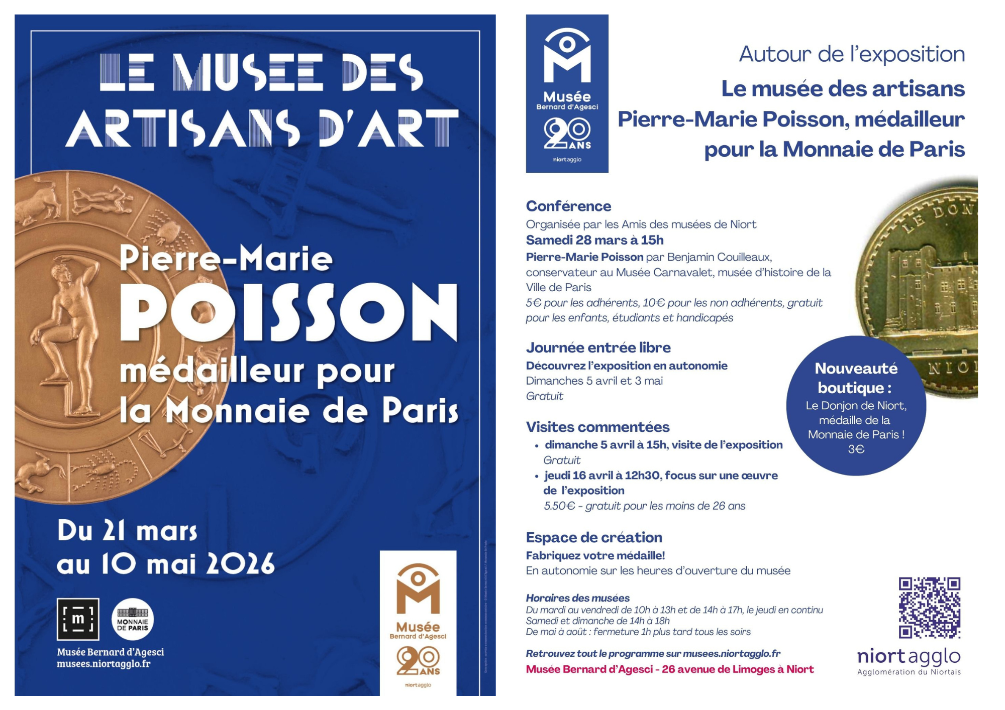 Exposition : Pierre-Marie POISSON médailleur pour la Monnaie de Paris au Musée Bernard d'Agesci à Niort