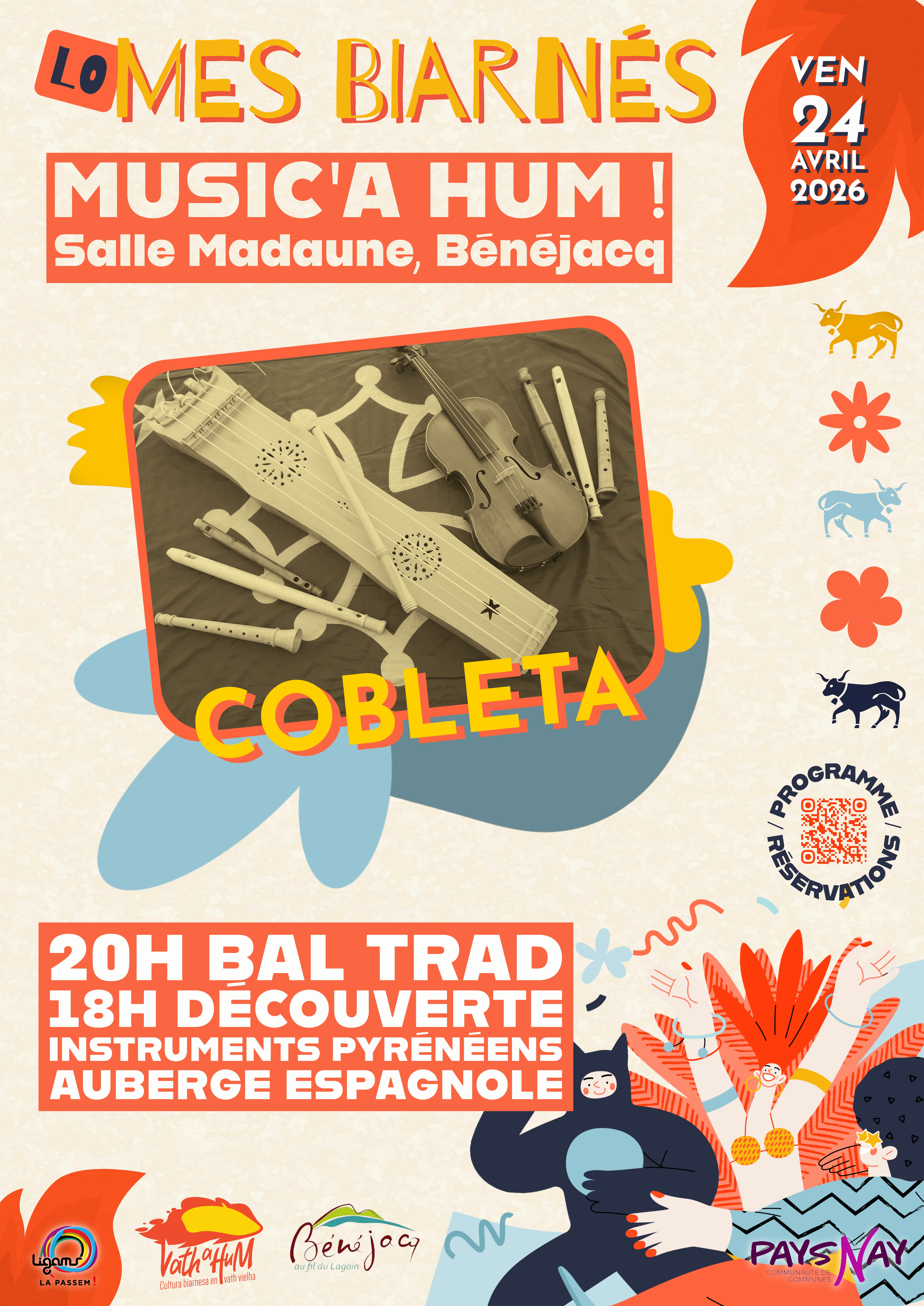 MUSIC'A HUM! BAL TRAD + DÉCOUVERTE INSTRU PYRÉNÉENS + BAL TRAD AVEC COBLETA + MENESTRÈRS GASCONS